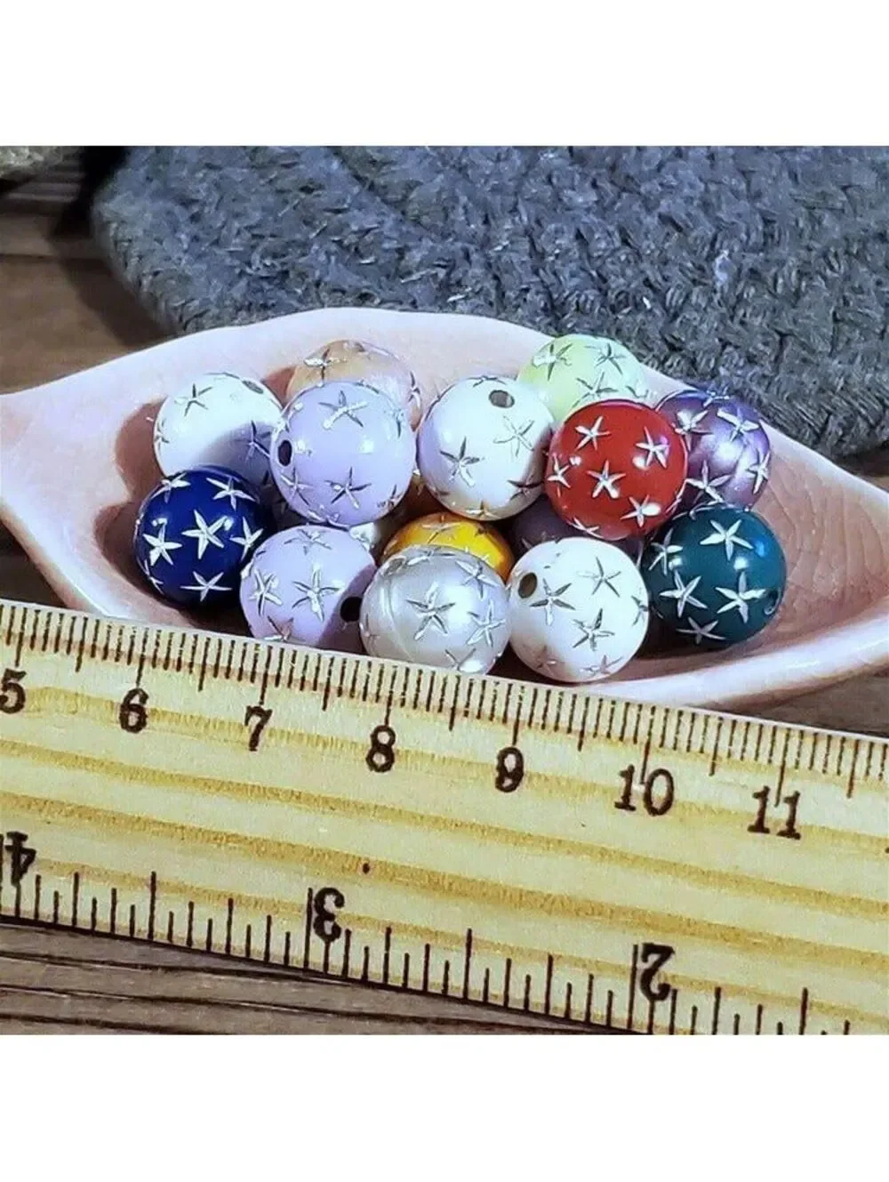 Vintage Retro Mixed Colors Silver Stars 12mm Round Acrylic Shabby Beads 10 pcs